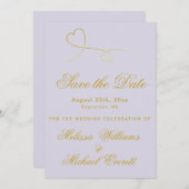 Save the date | Twee gouden harten lavender Wedden (Voorkant / Achterkant)