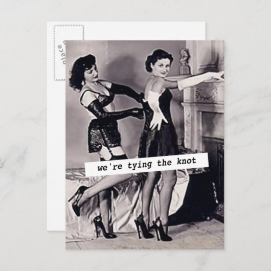  Save the Date (Twee vrouwen) "De knoop doorhakken Aankondigingskaart (Voorkant / Achterkant)