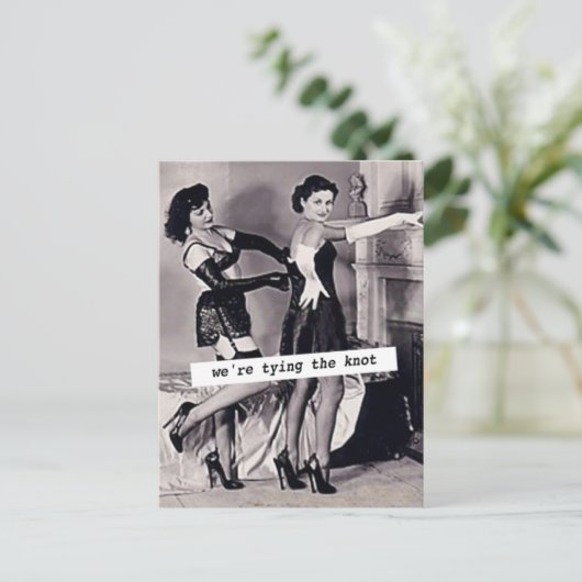  Save the Date (Twee vrouwen) "De knoop doorhakken Aankondigingskaart (Staand voorkant)