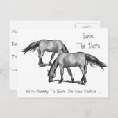 Save the Date: Two Horses: Getting Hitched beroemd Aankondigingskaart (Voorkant / Achterkant)