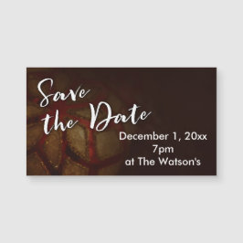 "Save the Date" Typografie met rode en gouden foto