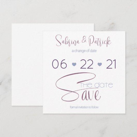 Save the Date Typografie Stof Plum Kaart (Voorkant / Achterkant)