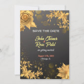 Save The Date Uitnodiging Gouden Bloem zwart bg (Voorkant)