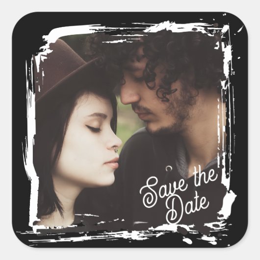 Save the Date | Unique Photo Template Wedding Vierkante Sticker (Voorkant)