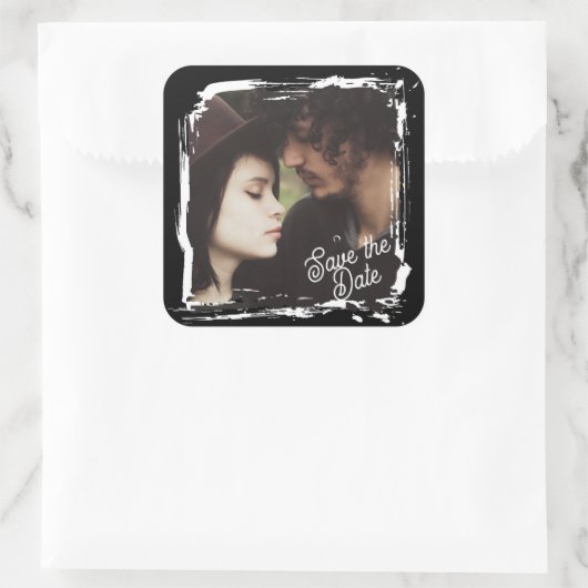 Save the Date | Unique Photo Template Wedding Vierkante Sticker (Tas)