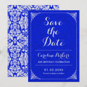 Save the Date Verjaardag - Silver Royal Blue Damas Kaart (Voorkant / Achterkant)