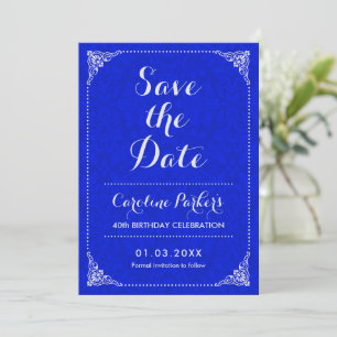 Save the Date Verjaardag - Silver Royal Blue Damas Kaart