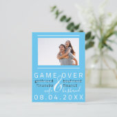 Save The Date Verlovingsfoto Grappige Oceaan  Blau Briefkaart (Staand voorkant)