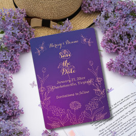 Save the Date Vibrant Magenta Paarse gevoerde bloe