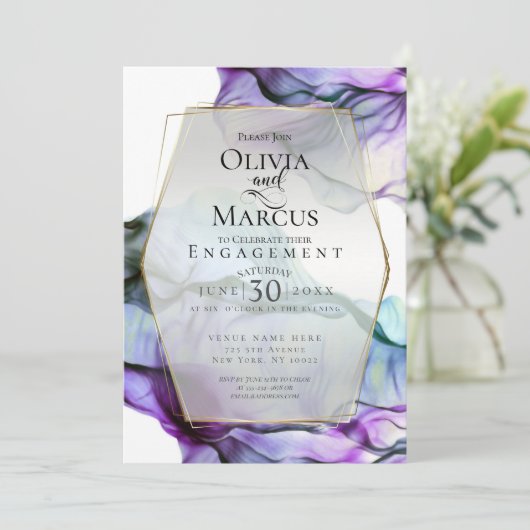 Save the date | Vibrant Paarse Waterverf Inkt Kaart (Staand voorkant)