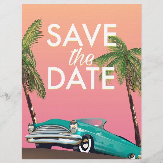 Save the Date Vintage Cabrio Auto Briefhoofd (Voorkant)