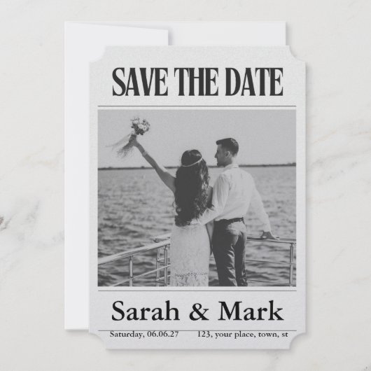 Save the Date vintage krant trending rond (Voorkant)