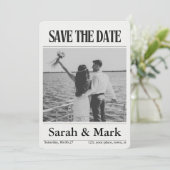Save the Date vintage krant trending rond (Staand voorkant)