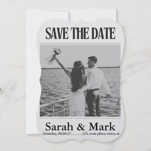 Save the Date vintage krant trending rond (Voorkant)