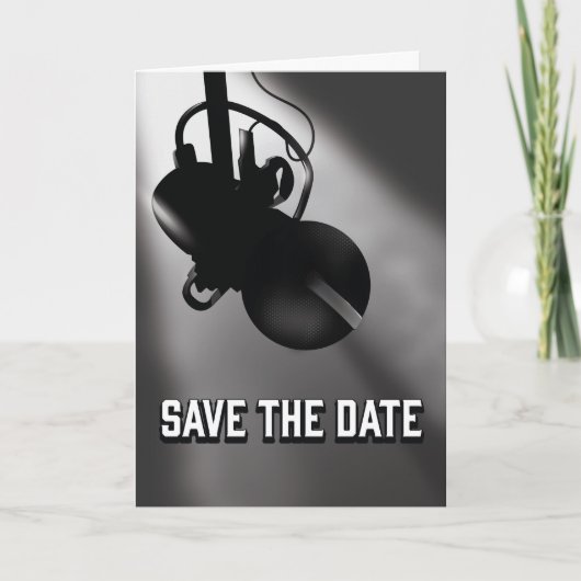 Save the Date vintage microfoon Notitiekaartje (Voorkant)