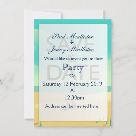 Save the Date Vintage Strand Kaart (Voorkant)