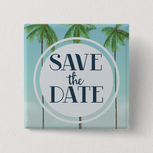Save The Date Vintage Tropische Palmen Vierkante Button 5,1 Cm