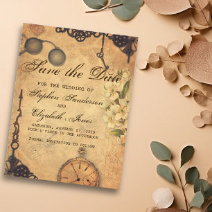Save The Date Vintage Victoriaanse Steampunk Aankondigingskaart