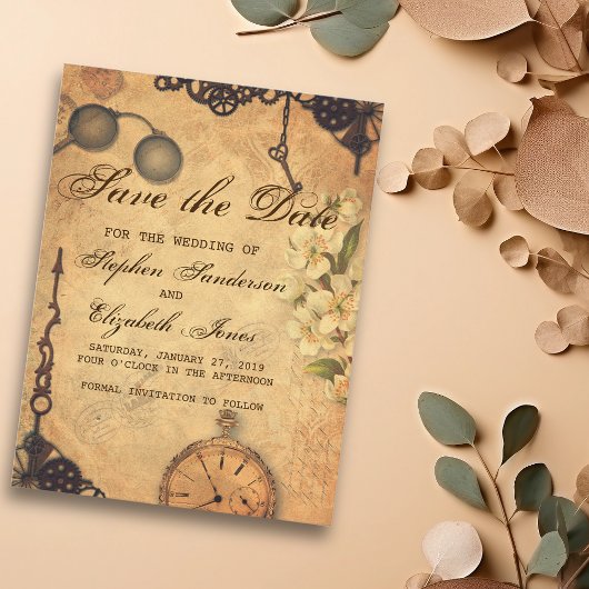 Save The Date Vintage Victoriaanse Steampunk Aankondigingskaart