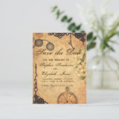Save The Date Vintage Victoriaanse Steampunk Aankondigingskaart (Staand voorkant)