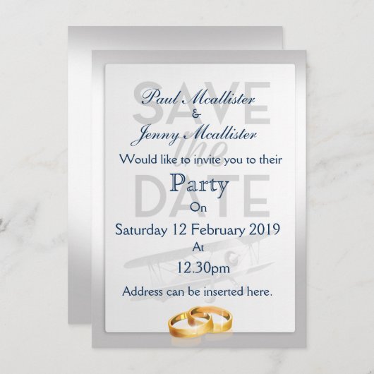 Save the Date Vintage Vliegtuig Kaart (Voorkant / Achterkant)