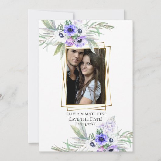 Save the date | Violet Anemone Floral Bouquets Kaart (Voorkant)