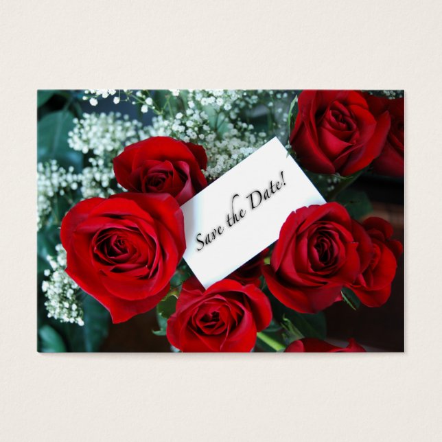 Save the Date Visitekaartje Red Roses Kaart (Voorkant)