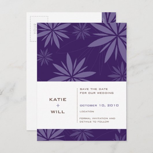 SAVE THE DATE :: vitaliteit paarse Aankondigingskaart (Voorkant / Achterkant)