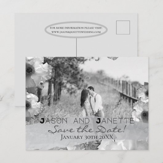 "Save the Date" voor bruiloft + Blk/Whotfoto Briefkaart (Voorkant / Achterkant)