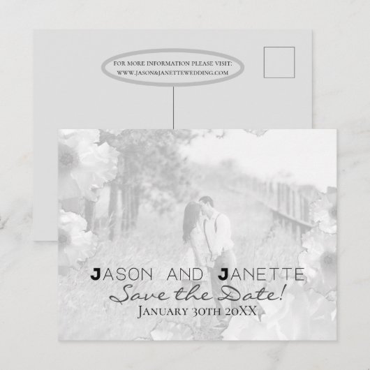 "Save the Date" voor bruiloft + Blk/Whotfoto Briefkaart (Voorkant / Achterkant)