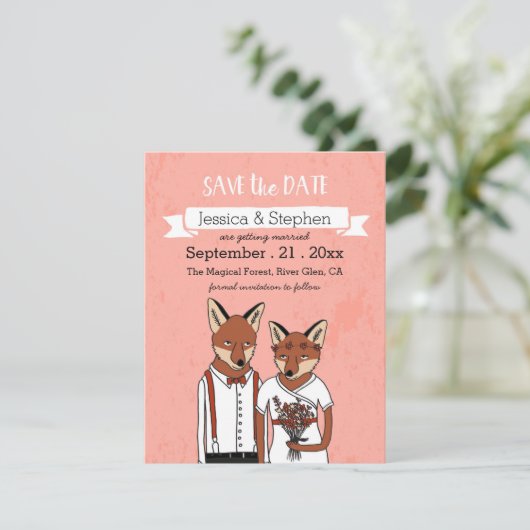 Save the Date - Vossen Verliefd Kaart (Staand voorkant)