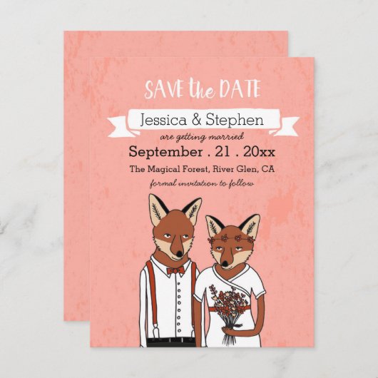 Save the Date - Vossen Verliefd Kaart (Voorkant / Achterkant)