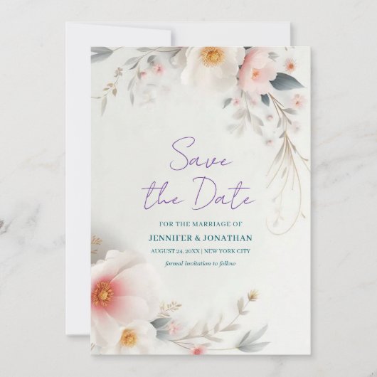 Save The Date Watercolor Floral Handwritten Script (Voorkant)
