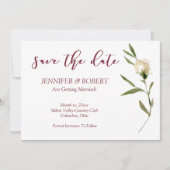 Save The Date Watercolor White Roses Cranberry Kaart (Voorkant)