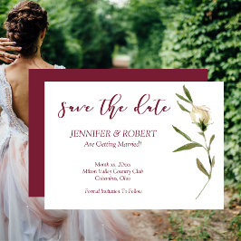 Save The Date Watercolor White Roses Cranberry Kaart