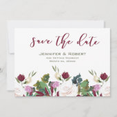 Save The Date Watercolor White Roses Cranberry Kaart (Voorkant)