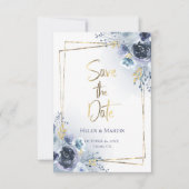 Save the Date waterverf blauwe rozen Kaart (Voorkant)