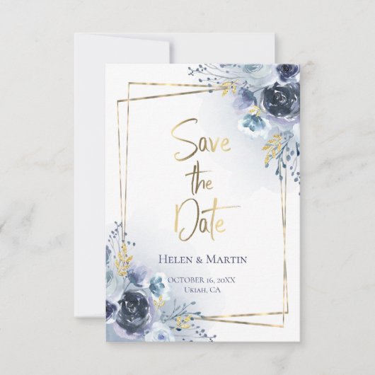 Save the Date waterverf blauwe rozen Kaart (Voorkant)