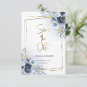 Save the Date waterverf blauwe rozen Kaart (Staand voorkant)