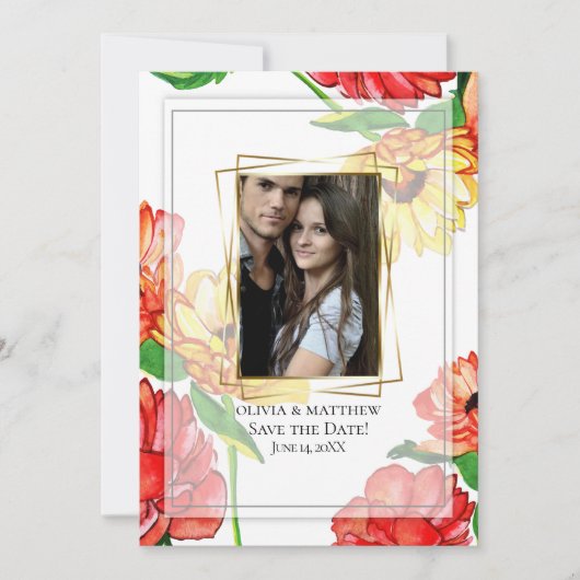 Save the date | Waterverf Bloemen Foto Lijst Kaart (Voorkant)