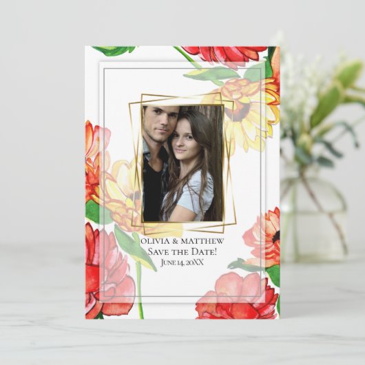 Save the date | Waterverf Bloemen Foto Lijst Kaart (Staand voorkant)