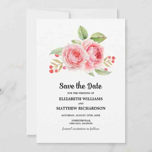 Save the date. Waterverf bloemenbruiloft foto Kaart (Voorkant)