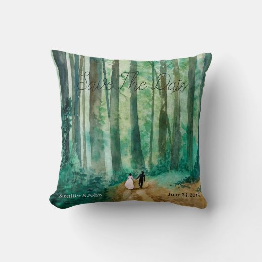 Save The Date Waterverf boslandschap Kussen (Voorkant)