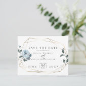 Save the date | Waterverf Dusty Blue Floral (Staand voorkant)