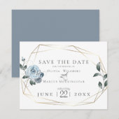 Save the date | Waterverf Dusty Blue Floral (Voorkant / Achterkant)