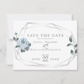 Save the date | Waterverf Dusty Blue Floral (Voorkant)