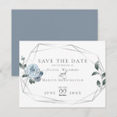 Save the date | Waterverf Dusty Blue Floral (Voorkant / Achterkant)
