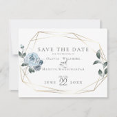 Save the date | Waterverf Dusty Blue Floral (Voorkant)