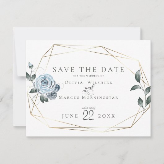 Save the date | Waterverf Dusty Blue Floral (Voorkant)