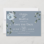 Save the date | Waterverf Dusty Blue Floral Kaart (Voorkant)